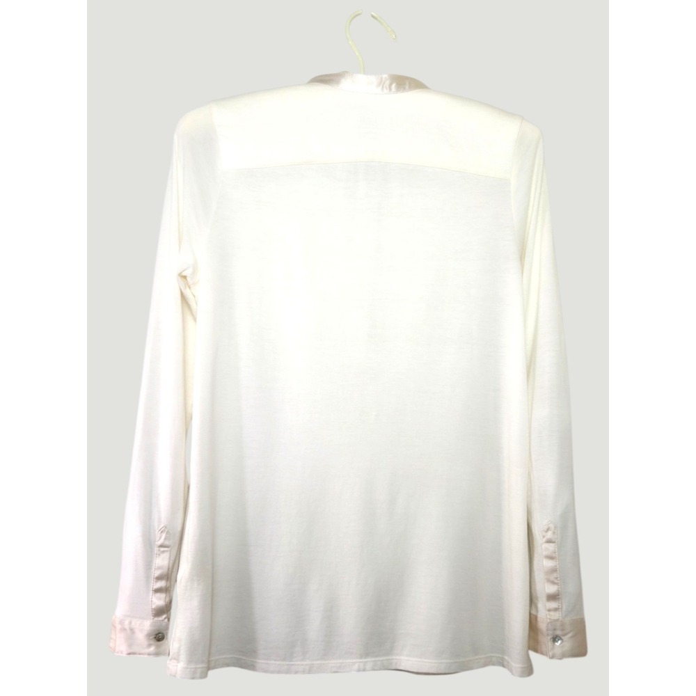 J.Jill Silk Trim Henley Top Small Ivory Pima Cotton Modal Long Sleeve - Picture 3 of 9